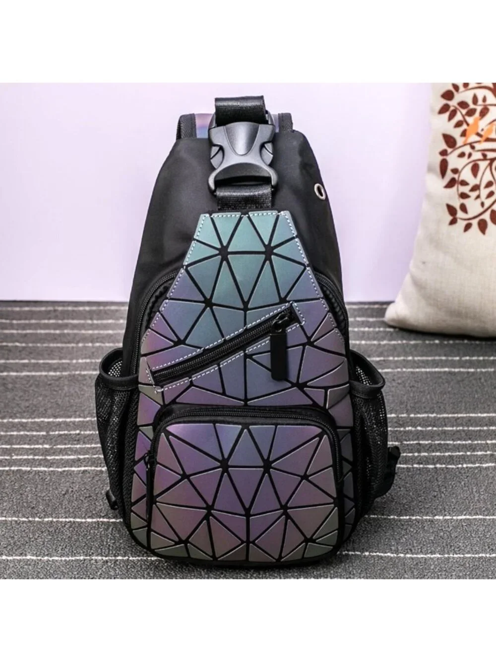 Luminous Holographic Geometric Backpack | Color Changing Reflective Sling Bag